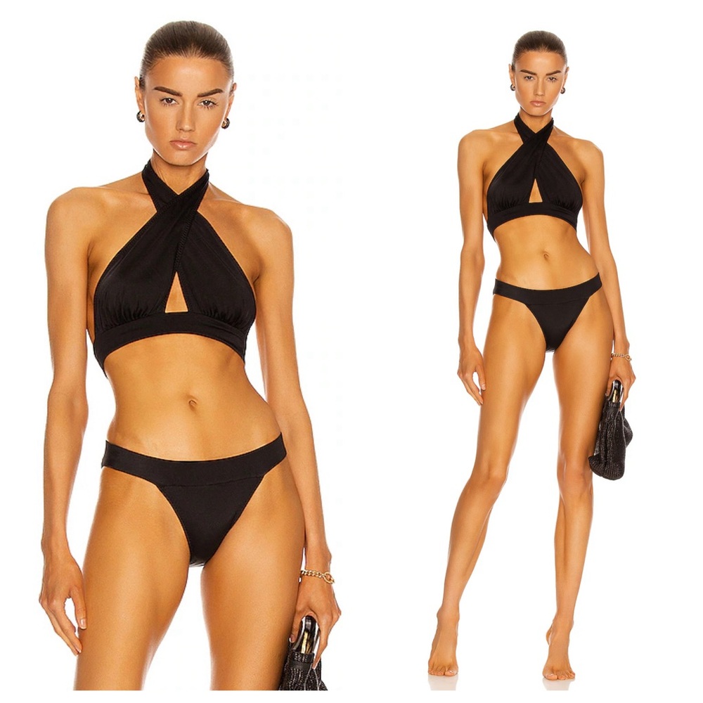 Norma Kamali Cross Halter Top Bikini Swimsuit in Black